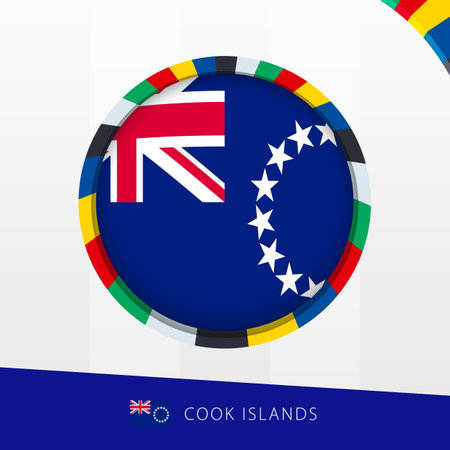 Cook Islands Flag with Colorful Circle Border. Vector icon.のイラスト素材