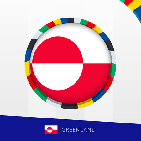 Greenland Flag with Colorful Circle Border. Vector icon.のイラスト素材