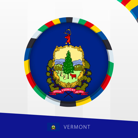 Vermont Flag with Colorful Circle Border. Vector icon.のイラスト素材