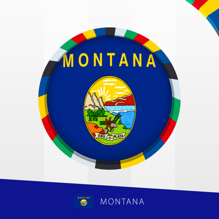 Montana Flag with Colorful Circle Border. Vector icon.のイラスト素材