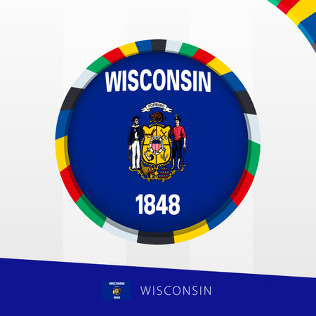 Wisconsin Flag with Colorful Circle Border. Vector icon.のイラスト素材