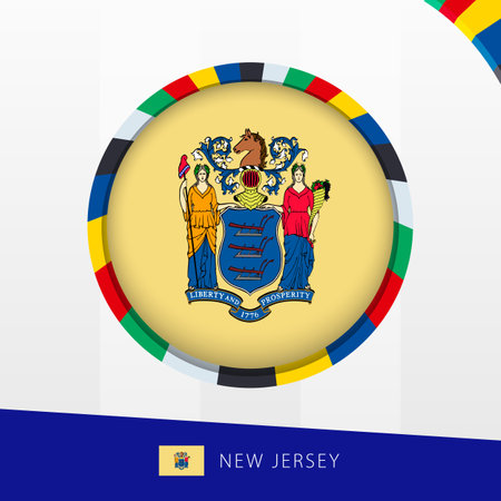 New Jersey Flag with Colorful Circle Border. Vector icon.のイラスト素材
