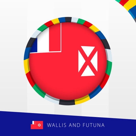 Wallis and Futuna Flag with Colorful Circle Border. Vector icon.のイラスト素材