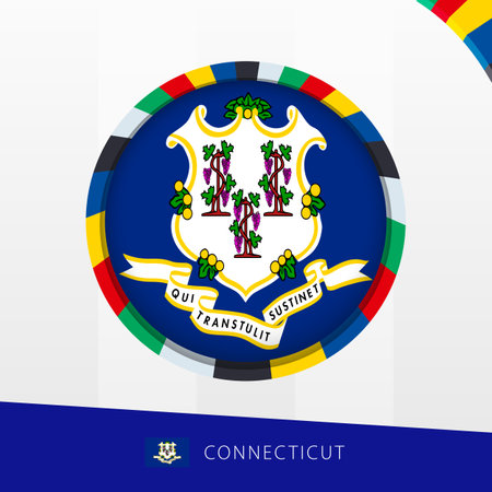 Connecticut Flag with Colorful Circle Border. Vector icon.のイラスト素材