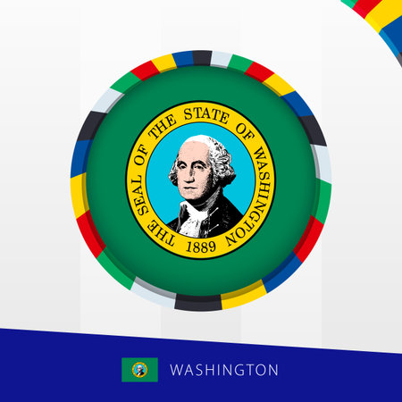 Washington Flag with Colorful Circle Border. Vector icon.のイラスト素材