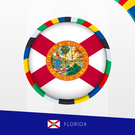 Florida Flag with Colorful Circle Border. Vector icon.のイラスト素材