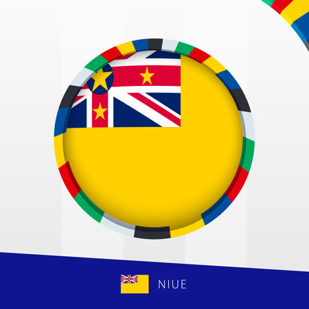 Niue Flag with Colorful Circle Border. Vector icon.のイラスト素材