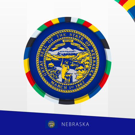Nebraska Flag with Colorful Circle Border. Vector icon.のイラスト素材
