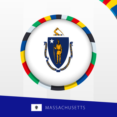 Massachusetts Flag with Colorful Circle Border. Vector icon.のイラスト素材