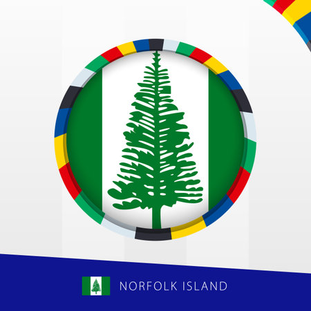 Norfolk Island Flag with Colorful Circle Border. Vector icon.のイラスト素材