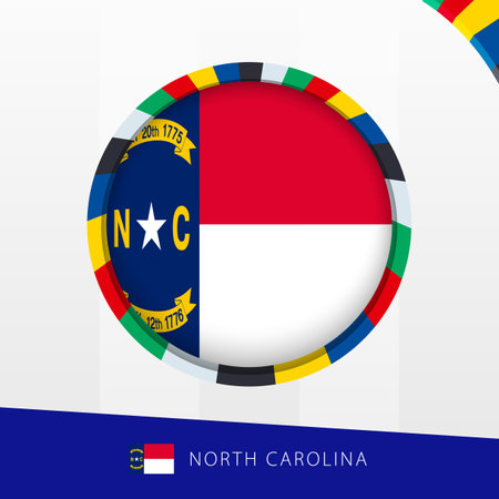 North Carolina Flag with Colorful Circle Border. Vector icon.のイラスト素材