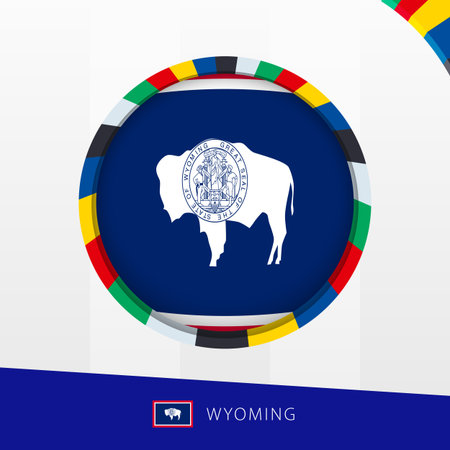 Wyoming Flag with Colorful Circle Border. Vector icon.のイラスト素材