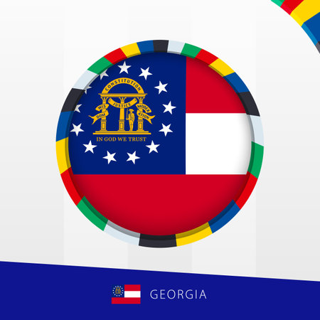 Georgia Flag with Colorful Circle Border. Vector icon.のイラスト素材