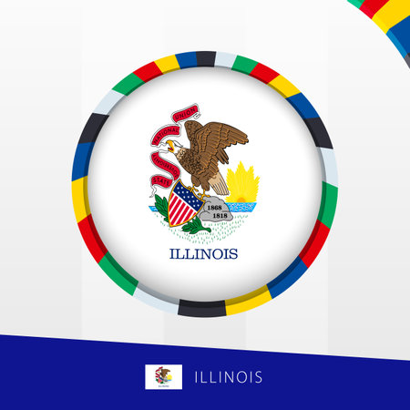 Illinois Flag with Colorful Circle Border. Vector icon.のイラスト素材