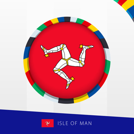 Isle of Man Flag with Colorful Circle Border. Vector icon.のイラスト素材