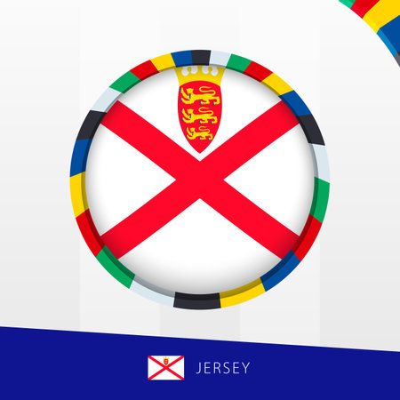 Jersey Flag with Colorful Circle Border. Vector icon.のイラスト素材