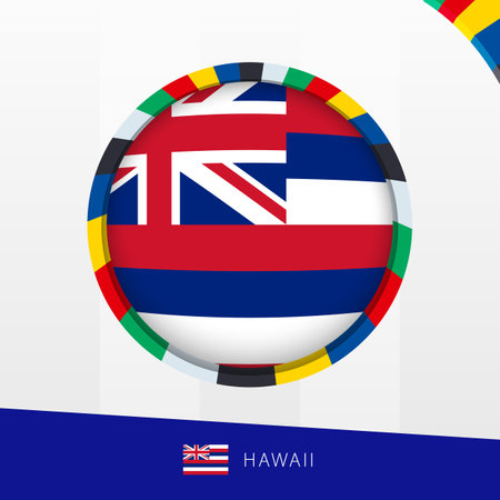 Hawaii Flag with Colorful Circle Border. Vector icon.のイラスト素材