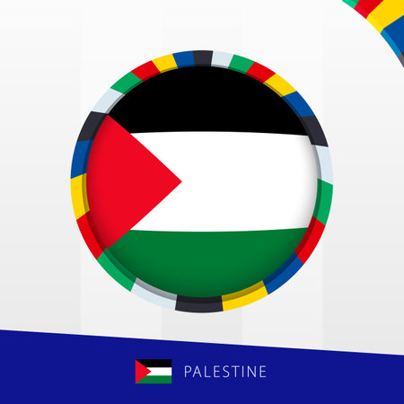 Palestine Flag with Colorful Circle Border. Vector icon.のイラスト素材