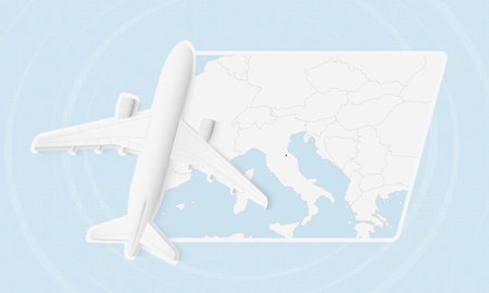 San Marino Travel Illustration with Plane and National Flag. Ideal for travel agencies, promotional materials, or geographic content related to San Marino.のイラスト素材