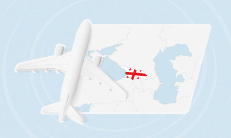 Georgia Travel Illustration with Plane and National Flag. Ideal for travel agencies, promotional materials, or geographic content related to Georgia.のイラスト素材