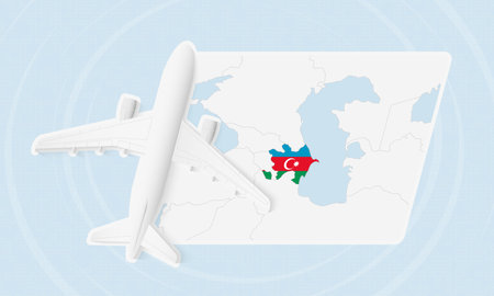 Azerbaijan Travel Illustration with Plane and National Flag. Ideal for travel agencies, promotional materials, or geographic content related to Azerbaijan.のイラスト素材