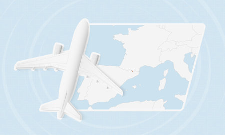 Andorra Travel Illustration with Plane and National Flag. Ideal for travel agencies, promotional materials, or geographic content related to Andorra.のイラスト素材