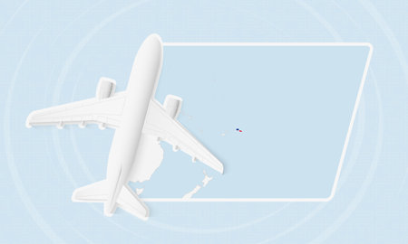 Samoa Travel Illustration with Plane and National Flag. Ideal for travel agencies, promotional materials, or geographic content related to Samoa.のイラスト素材