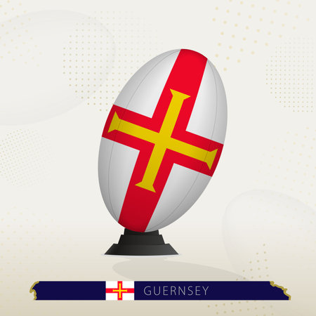 Guernsey Rugby Ball on Rugby Kicking Tees with Modern Design. Illustration perfect for sports, national pride, and rugby-related projects.のイラスト素材