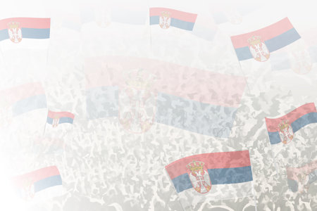 Celebratory Crowd with Serbia Flags Background. Perfect for themes national events, culture, and unity.のイラスト素材