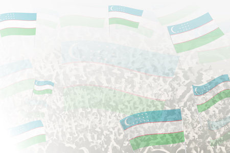 Celebratory Crowd with Uzbekistan Flags Background. Perfect for themes national events, culture, and unity.のイラスト素材