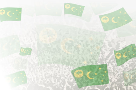 Celebratory Crowd with Cocos Islands Flags Background. Perfect for themes national events, culture, and unity.のイラスト素材