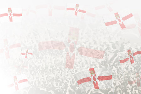 Celebratory Crowd with Northern Ireland Flags Background. Perfect for themes national events, culture, and unity.のイラスト素材