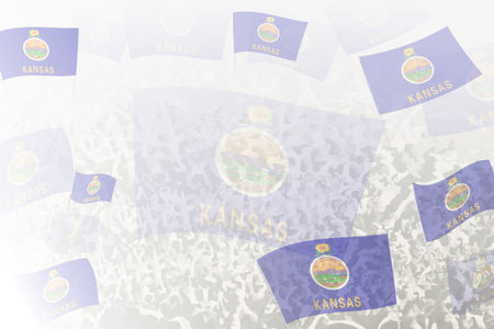 Celebratory Crowd with Kansas Flags Background. Perfect for themes national events, culture, and unity.のイラスト素材