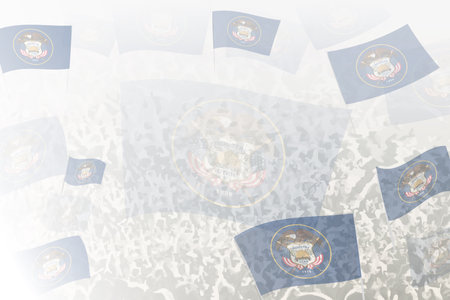 Celebratory Crowd with Utah Flags Background. Perfect for themes national events, culture, and unity.のイラスト素材