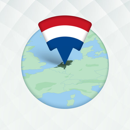 Netherlands Map Highlighted with Flag Marker. Flag Pointer on Geographic Map.のイラスト素材