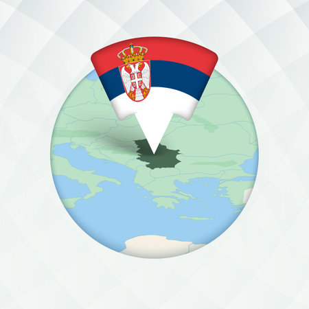 Serbia Map Highlighted with Flag Marker. Flag Pointer on Geographic Map.のイラスト素材