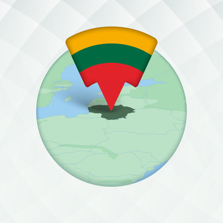 Lithuania Map Highlighted with Flag Marker. Flag Pointer on Geographic Map.のイラスト素材
