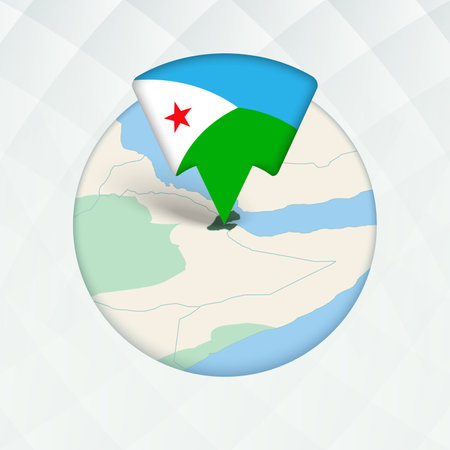 Djibouti Map Highlighted with Flag Marker. Flag Pointer on Geographic Map.のイラスト素材