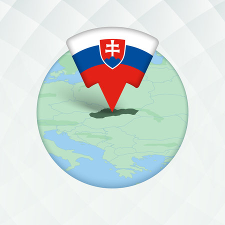 Slovakia Map Highlighted with Flag Marker. Flag Pointer on Geographic Map.のイラスト素材