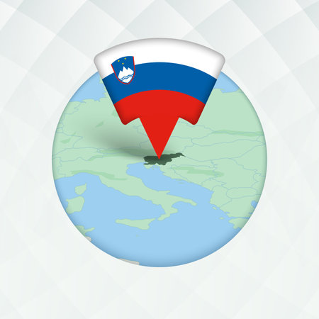 Slovenia Map Highlighted with Flag Marker. Flag Pointer on Geographic Map.のイラスト素材