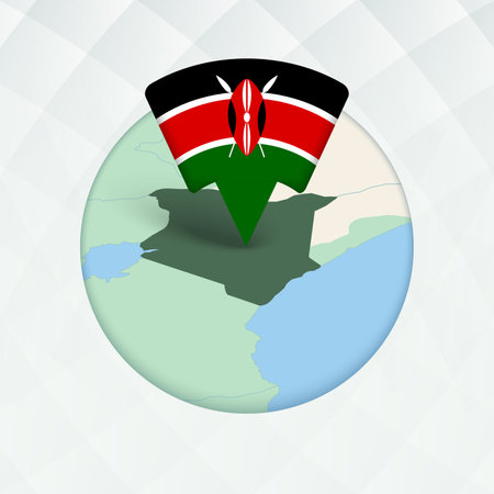 Kenya Map Highlighted with Flag Marker. Flag Pointer on Geographic Map.のイラスト素材