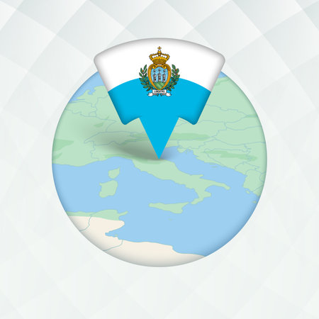 San Marino Map Highlighted with Flag Marker. Flag Pointer on Geographic Map.のイラスト素材