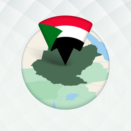Sudan Map Highlighted with Flag Marker. Flag Pointer on Geographic Map.のイラスト素材