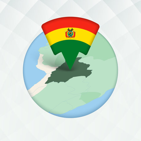 Bolivia Map Highlighted with Flag Marker. Flag Pointer on Geographic Map.のイラスト素材