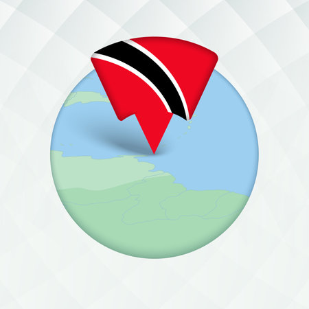 Trinidad and Tobago Map Highlighted with Flag Marker. Flag Pointer on Geographic Map.のイラスト素材