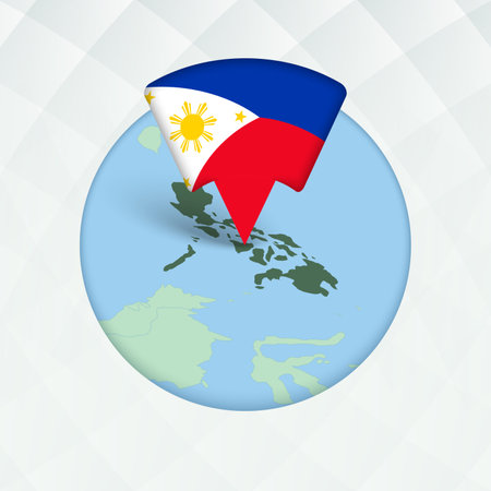 Philippines Map Highlighted with Flag Marker. Flag Pointer on Geographic Map.のイラスト素材