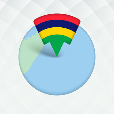 Mauritius Map Highlighted with Flag Marker. Flag Pointer on Geographic Map.のイラスト素材