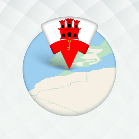 Gibraltar Map Highlighted with Flag Marker. Flag Pointer on Geographic Map.のイラスト素材