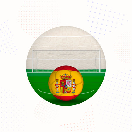 Spain Flag Football Image for Sports Promotions, Spain Soccer Ball Ready for Kickoff. Perfect for sports-related designs, football tournaments, and national team concepts.のイラスト素材