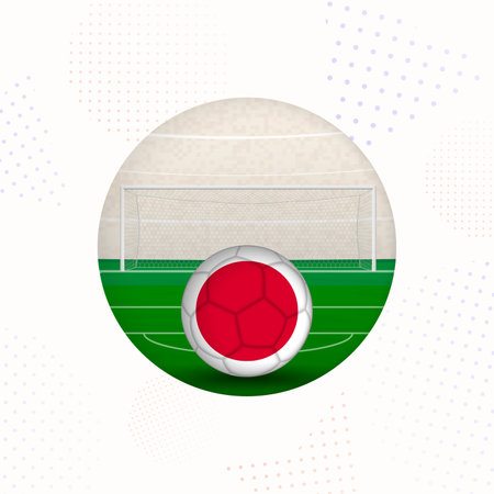 Japan Flag Football Image for Sports Promotions, Japan Soccer Ball Ready for Kickoff. Perfect for sports-related designs, football tournaments, and national team concepts.のイラスト素材